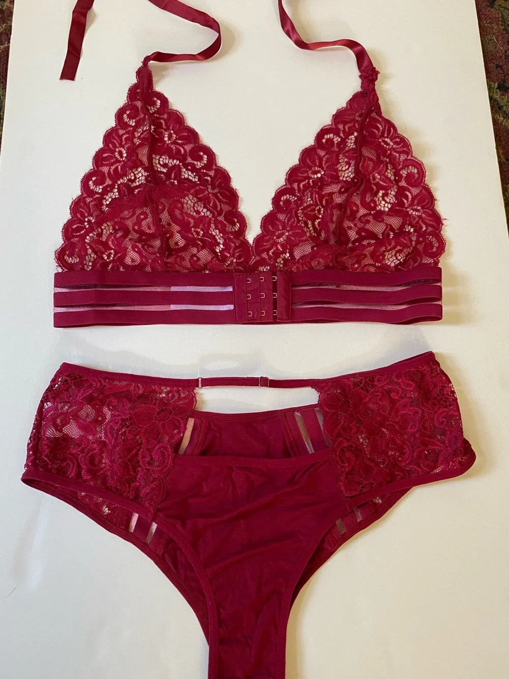 Red Lace Bralette & Bikini Set
